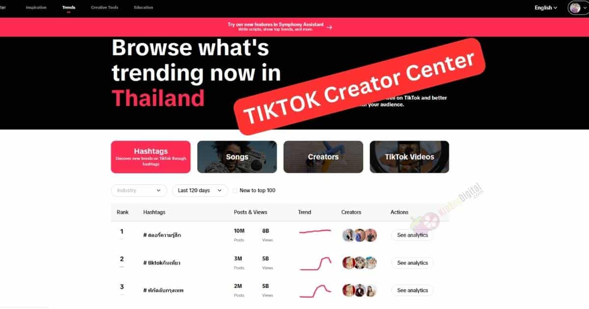 TIKTOK Creator Center ไว้หา Hashtag